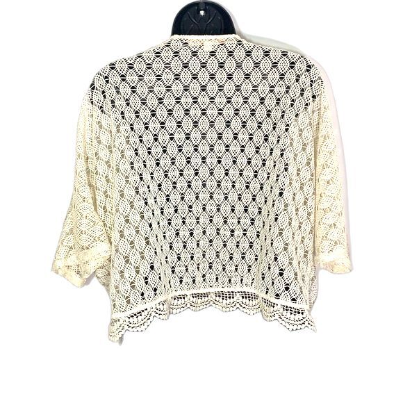 LOVE TREE Crochet Open Front Short Sleeve Cardigan Cream Size Small - Picture 5 of 9